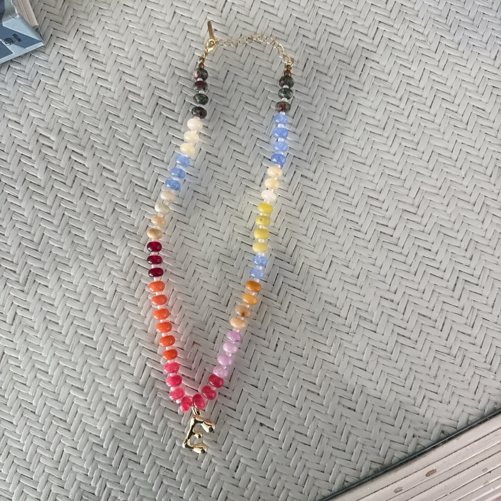 Multicolor Beaded Necklace with Gold Charm